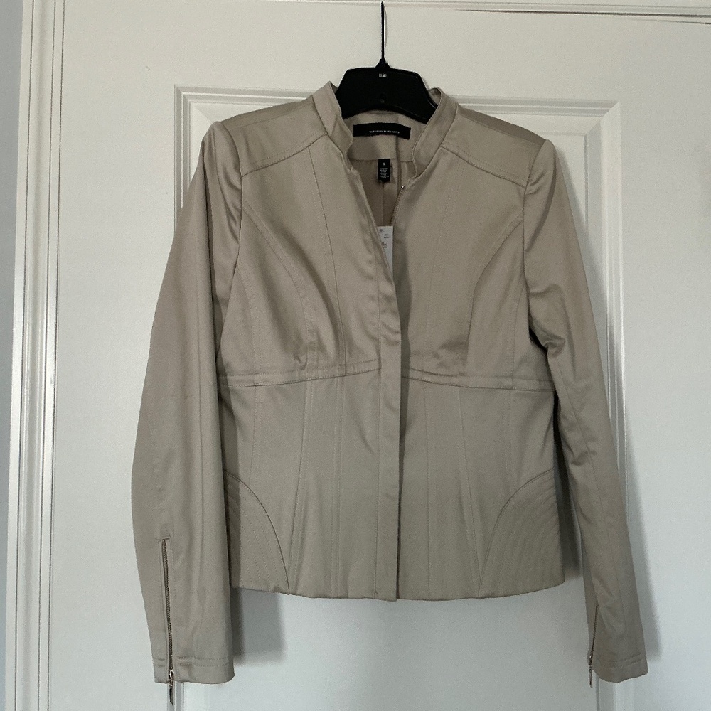 NWT WHBM Biscotti Corset Moto Jacket Structured Tailored NeutraL